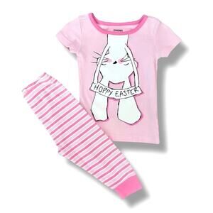 🐞3/$22 Gymboree Pajama Set Girls 12-18M Pink White Bunny Hoppy Easter Cotton